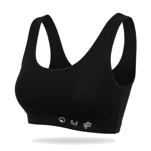 Image of DChica Essentials Sports Bra for Girls, Cotton Non-Padded Full Coverage Beginners Non-Wired T-Shirt Gym Workout Bra with Regular Broad Strap (Pack of 1) Activewear Printed Training Bra for Teenagers