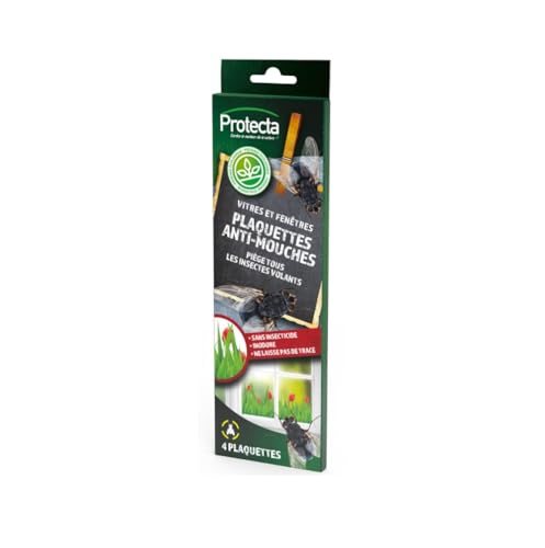 Protecta® Piège à Mouches Fenêtre x4 – Piège Englué sans Insecticide – Efficace Contre Mouches & Insectes Volants - Jusqu’à 6 semaines – sans Odeur, sans Trace – Idéal Maison, Cuisine & Bureau