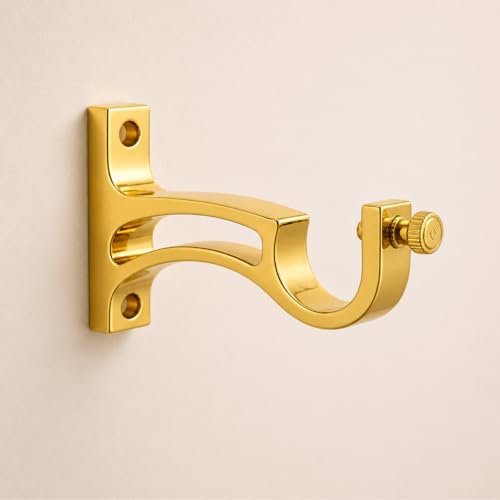 Image of Elite Aluminum Curtain Rod Brackets - Heavy-Duty Wall Mount Clamps for Curtain Rod Support for Door and Window Curtain Rods with Screw and Wall Plug - Pack of 2PCS (Gold Arc)