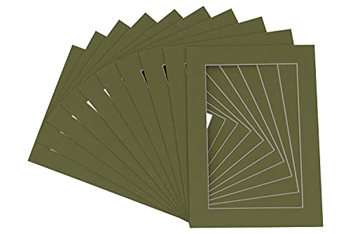 Pack of TEN 16x20 Mats Bevel Cut for 14x17 Photos - Acid Free Dill Green Precut Matboards For Pictures, Photos, Framing - 4-ply Thickness