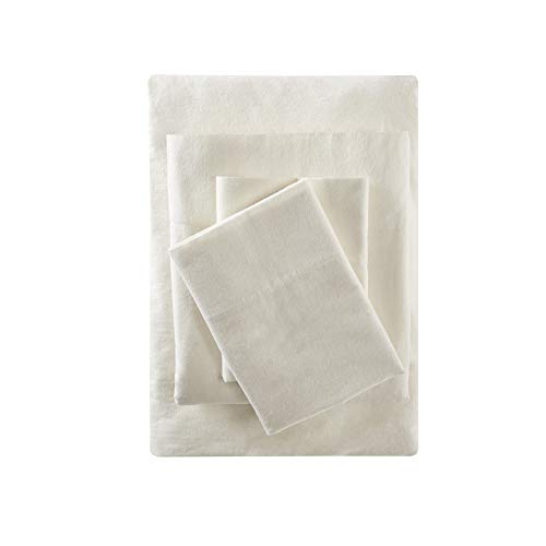 True North by Sleep Philosophy Cozy Flannel 100% Cotton Ultra Soft Cold Weather Sheet Set Bedding, Queen, Ivory Solid 4 Piece