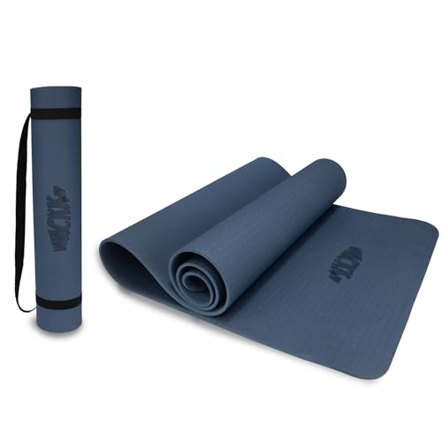 Whackk TPE 6mm Alignment Yoga Mat |Navy Blue|TPE Non-Slip Yoga & Exercise Mat with Carry Strap|Non toxic Lightweight, Eco-Friendly I Yoga & Pilates Exercise Fitness