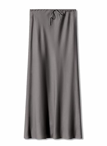 ebossy Women's Elegant Satin Silk Maxi Skirt Drawstring High Waisted A-line Cocktail Party Long Skirt4