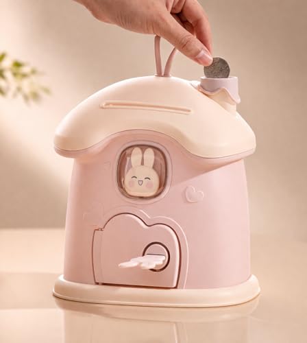 Image of Cute Bunny Piggy Bank for Kids | Kawaii Cartoon Animal Coin Bank | Mini House Cottage Money Saving Box | Durable Plastic Savings Bank Toy Gift for Boys Girls | 1 Pc (Random Color)