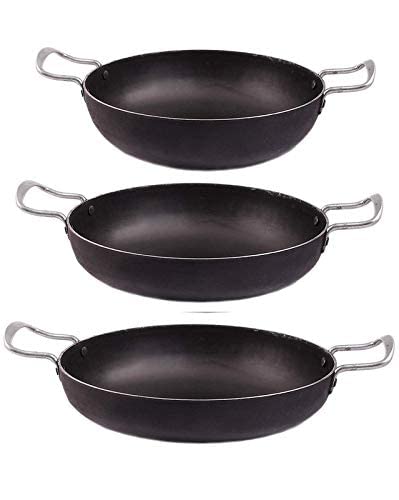KITCHEN SHOPEE Iron cookware Set 3 PES Combo deep Kadai/Frying Pan for Cooking Iron Fry Kadhai for Multipurpose use 8 in 9 in & 10 in 6.5 Liter Induction Friendly Black Color