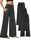 Showitty 3 Pack Women's Wide Leg Pants with Pockets, Casual Loose Pajama Palazzo Trousers Sweatpants for Yoga Lounge