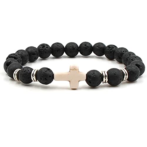 Bracelet de lave pour huile essentielle WXKAGF 19cm avec croix