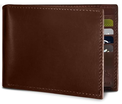 Leather Wallet for Men, RFID Wallet, Hold upto 14 Cards, 2 ID Windows, 2 Money Pockets, Slim Bifold Wallet for Men