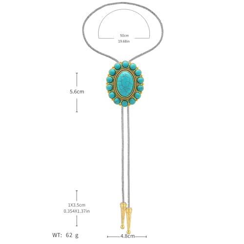 Image of GelConnie Bolo Tie for Men Women Western Cowboy Turquoise Leather Necktie | Natural Stone Bolo Tie Necklace for Women Rodeo Cowboy Leather Necktie Native American Western Cowgirl Ties Adjustable Cord