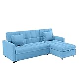 POVISON Sectional Sleeper Sofa, 82'' Wide Sectional Sofa with Storage, Pull Out Couch, L-Shaped Sofa Bed with Chaise for Living Room (Blue)
