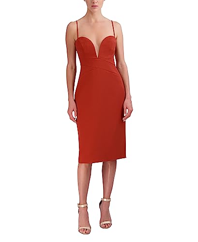 BCBGMAXAZRIA Women's Strapless Midi Sweetheart Cocktail Dress, Ochre red, 6