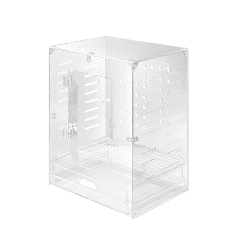 Clear Acrylic Bird Cage for Small Birds, Transparent Display Habitat for Canary, Parakeet - Easy to Clean & Assemble (9x12x15in)