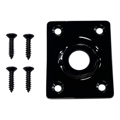OVSAL Flat Bottom Jack Socket Plate Stainless Steel Flat Base Rectangle Output Jackplate Compatible with LP Les Paul TL Tele Telecaster Electric Guitar Replacement Parts?Vacuum Black?