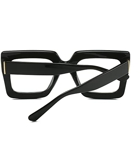 Eylrim Oversized Square Blue Light Blocking Glasses For Women Big Frame Computer Eyewear Non-Prescription(A1 Black) #TOP4