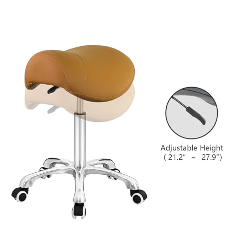 Antlu Saddle Stool Rolling Chair for Medical Massage Salon Kitchen Spa Drafting,Adjustable Hydraulic Stool with Wheels (Without Backrest, Camel) - Thumbnail 5