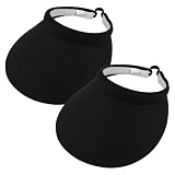 2 Pack Visors Hat Women Cloth Wide Brim Clip on Summer Golf Hats Hiking Running Adjustable UV Protection Outdoor (2pcs,Black)