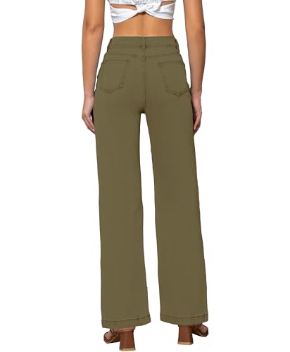 Womens Jeans Mid Waisted Straight Leg Loose Stretchy Lightweight Tummy Control Trendy Jeans for Women 2025 (US, Numeric, 2, Regular, Regular, Army Green)4