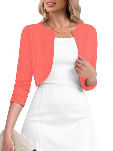 Image of Heymoments Women's 3 /4 Sleeve Casual Shrugs Lightweight Open Front Cropped Cardigan for Dresses