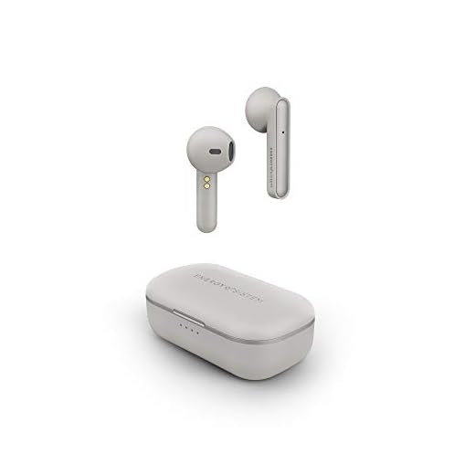 Energy Sistem Style 3 trådlösa hörlurar, True Wireless, 20 timmars batteritid, trådlös laddning, stereosamtal, integrerad mikrofon, automatisk anslutning, Bluetooth 5.0) elfenben grå