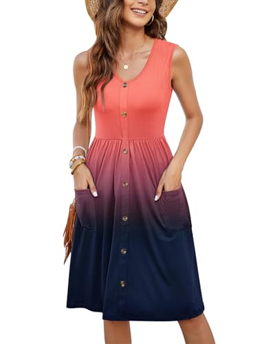 Image of MOLERANI Women Summer Dresses Sleeveless Casual Loose Swing Button Down Midi Dress with Pockets