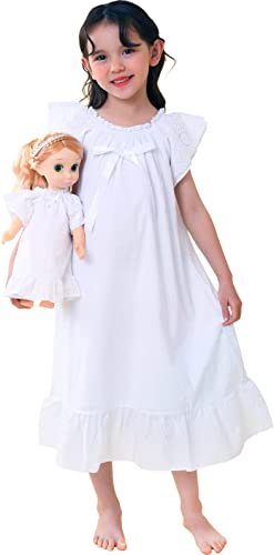 610 You Matching Doll Nightgown White, 16"-18" Dolls Clothes, Cotton Vintage Dress For Doll #TOP5
