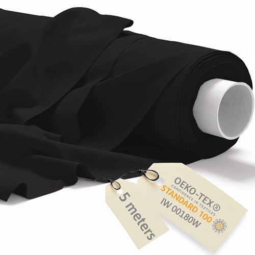 DreamRoots Telas por metro Algodon 5Mx160cm 145 g/m² - Tela para tapizar, cortinas, disfraz, manualidades - Tela de lienzo, Negro