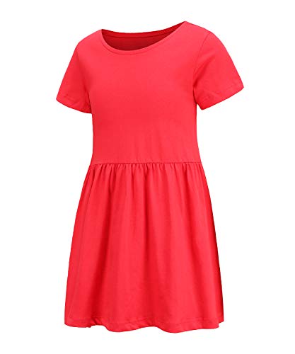 Image of Aisyee Girls Dress Red Kids Short Sleeve Casual Dresses Age 11-12 Years