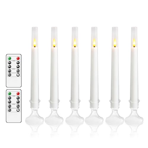 JINYANIA Flammlose Kegelkerzen, mit Fernbedienung und Timer flackernde Flammlose Kerzen,6-Pack mit Basis geführte batteriebetriebene Kerzen für Zuhause, Hochzeit, Party（Weiß）