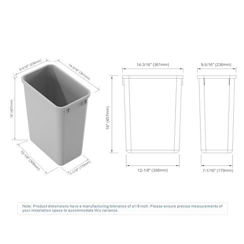 Image of Dowell 2 Pack Wastebasket Trash Can Container, Plastic Garbage Bin, Stackable, for Kitchen, Office, Home & Commercial Use, Fits Under Sink /Desk - Grey (2, 35 QT)