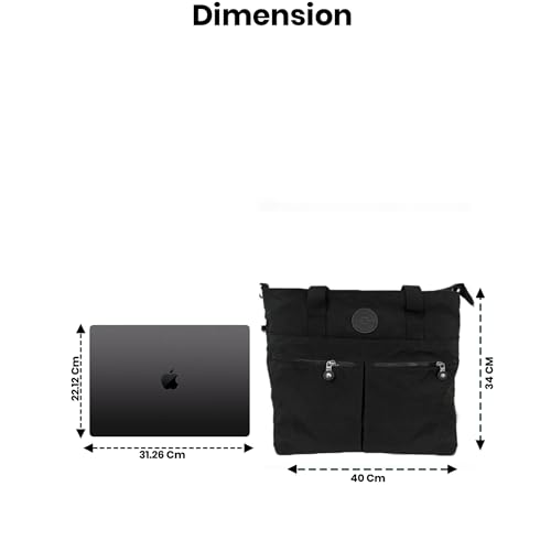 Image of CHIBAO Polyester Dual Handles Tote Bag for Women & Men | Large Capacity Multipurpose Shoulder Bag | Stylish Everyday Office, College, Travel & Shopping Handbag with Multiple Pockets Black