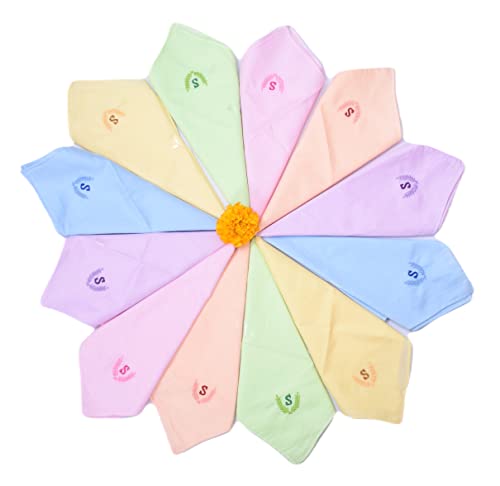 Image of ANTONIA Personalized Cotton Women's Handkerchiefs with Embroidered Initials, Assorted Colours (33 cm x 33 cm)