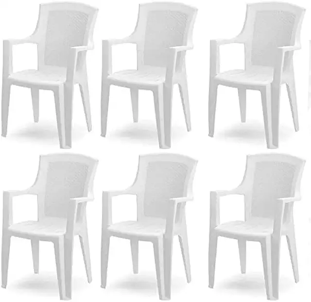 Tomolino Plastic Garden Chair Simil Rattan White - Rieten Stoelen Buiten