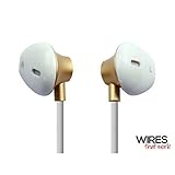 Modern Style Earphone Replacement by Wires That Work® (Gold and White) Stereo Earbuds, Headphones, Headset Ear Phones w/ Mic & Remote for iPhone, iPod, iPad, Android & MP3