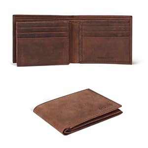 ESTALON Leather Wallet for Men RFID Blocking Slim Minimalist Thin Bifold Wallet – 9 Credit Card Holder & 1 front ID Slot – Gifts for Him (Brown Crazy Horse)
