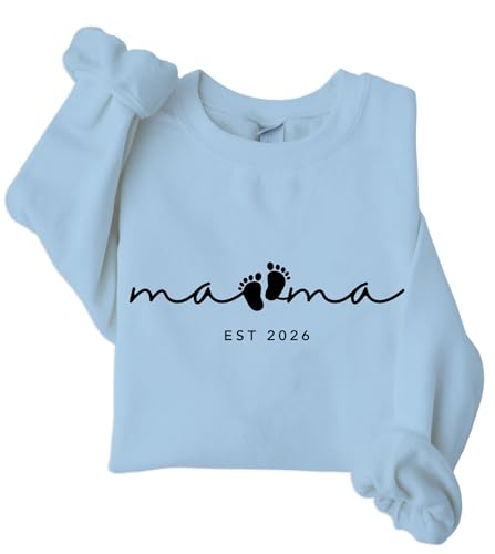 Image of Mama Est 2026 Sweatshirt, New Mom 2026 Shirt, Pregnancy Announcement Shirts Women Men Sky Blue