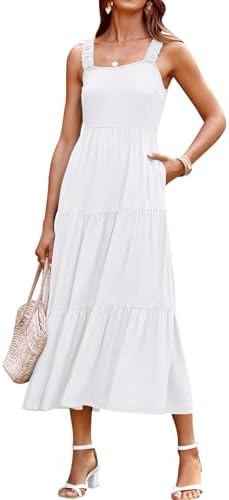 PRETTYGARDEN Women's 2025 Sun Dresses Women Summer Casual Flowy Tired Maxi Dress Backless Beach Long Dresses Tank Dress
