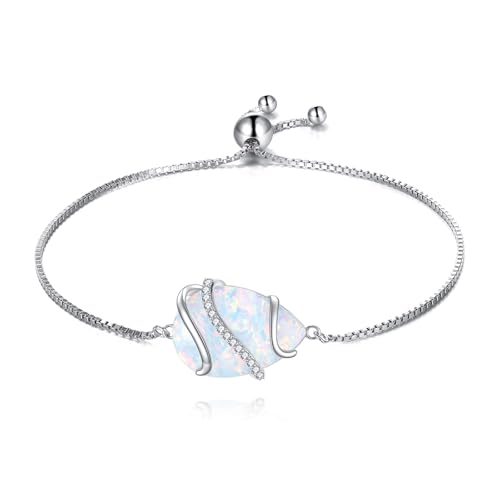 Bracelet opale pour femme en argent fin et gemme blanche