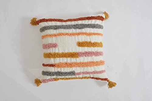 Image of Furnistitchs Premium Decorative Throw Cushion Pillow Cover Boho Home Decor - Living Room Bedroom Couch Sofa Cushion Covers 16 inch x 16 inch (2, Multi Stripe Tassels)