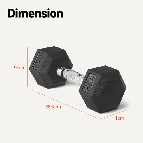 Amazon Basics Rubber Encased Hex Dumbbell Weights Set, 5 kg, Black - Image 4