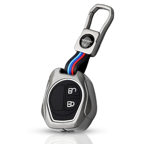 Image of KEYCEPT Metal Key Cover for Suzuki Swift, Dzire, Ertiga, Baleno, Grand Vitara, Celerio, WagonR, Brezza, Scross, Fronx, Ignis 2 Button Remote Key Cover with Keychain (Short Keychain)
