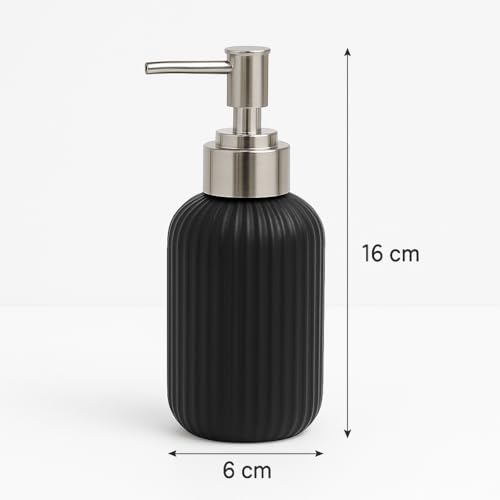 Image of LAGET 300ml Soap Dispenser for Wash Basin -Ribbed Design | Kitchen and Bathroom Accessories Items | Liquid Handwash Dispenser Bottle Chrome Finsih Top- Set of 2 (White and Black)