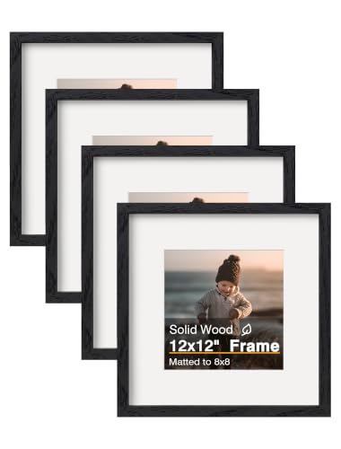KINLINK 12x12 Picture Frames 4 Pack Black Wood Solid Wood Square Frames