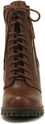 Soda Womens Malia Faux Lace Up Chunky Lug Sole Combat Ankle Boot (8, TAN, numeric_8) | Image 2