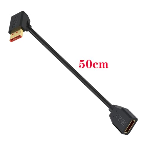 HTGuoji 16K DisplayPort 2.1 Cable de Extensión, DP Macho a Hembra de 90 Grados de Ángulo Recto, Cable 52Gbps Soporte 16K@30Hz,8K@120Hz,4K@240Hz/165Hz HDR,HDCP para Monitor de Juegos, TV, Gráfico (50cm - imagen 4