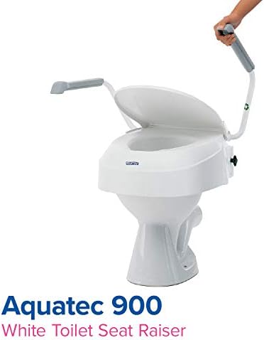 Toilet Seat Raiser with Armrests - Invacare Aquatec 900 Toilet Seat Raiser Lid - Raised Toilet Seats for Elderly - White - Raises Seat by 100mm
