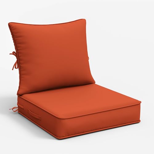 Snubbull Outdoor Patio Chair Cushions Set 22 L X 22 W X 4 H Waterproof & Fade Resistant Deep Seat and Back Cushions with Removable Covers Outdoor Seat Cushion Set for Chairs and Sofas