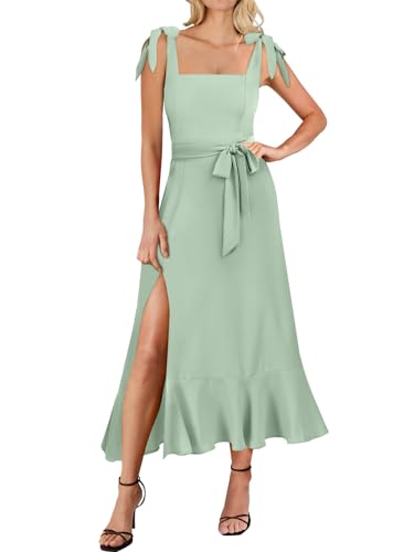 Image of ANRABESS Women's Square Neck Ruffle Split Midi Elegant Formal Wedding Guest Cocktail Bridesmaid Graduation Party Dresses
