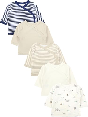 TupTam Baby Mädchen Langarm Wickelshirt Baumwolle 5er Set, Farbe: Streifen_Beige_Tiere, Größe: 56