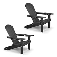 VonHaus Black Adirondack Chair Set of 2 - Reclining Slatted Style Garden Chair with Cup & Phone Holders - Durable Weather Resistant HDPE Plastic Outdoor Armchair for Patio & Decking - Westport