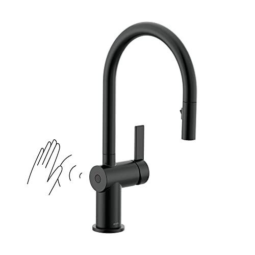 CIA Motionsense Wave Sensor Touchless One Handle Pulldown Kitchen Faucet Featuring Power Clean, Matte Black - Moen 7622EWBL
